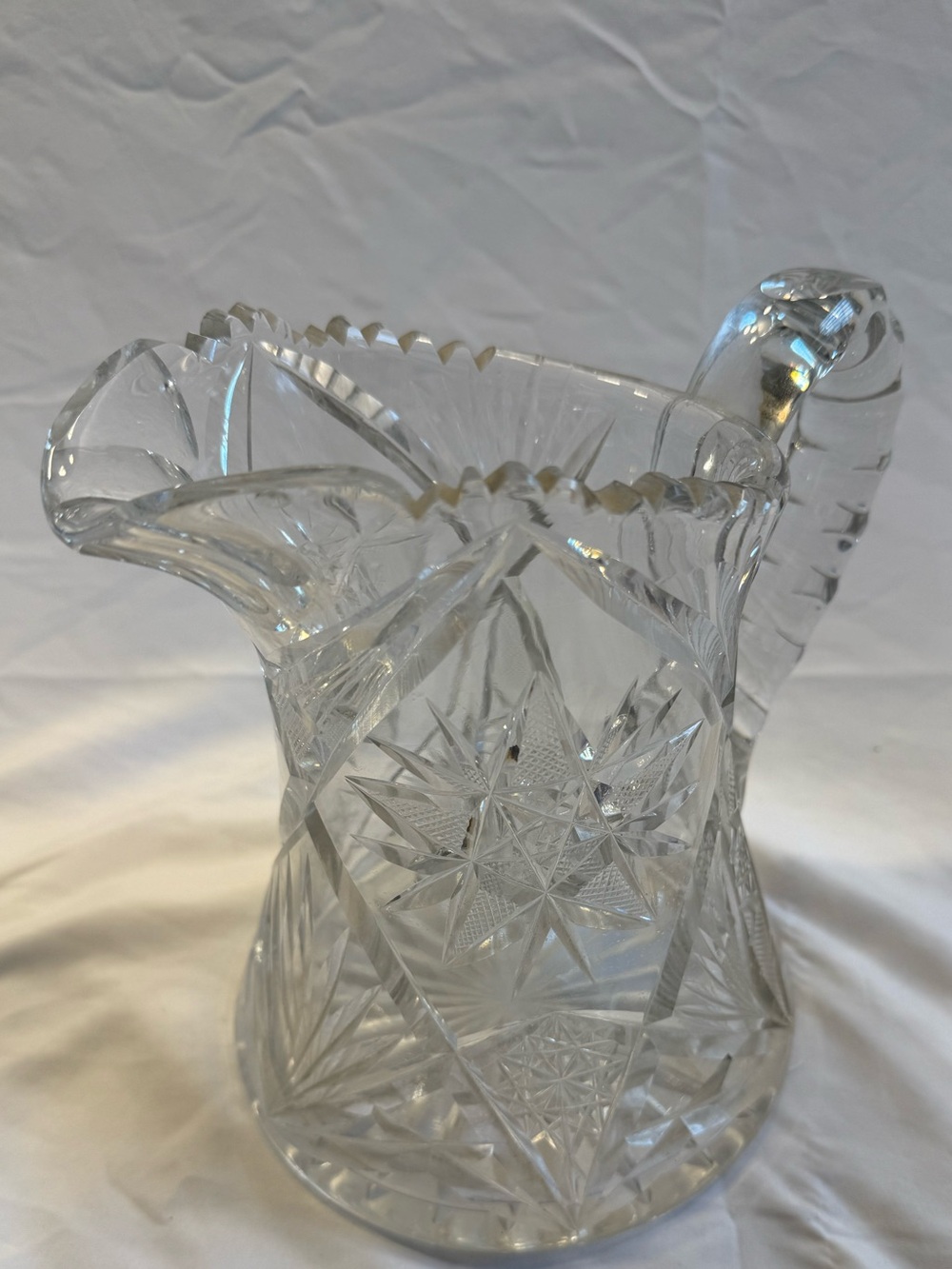 American Brilliant Floral Cut Glass Pitcher - 7”W x 8”T - VGC